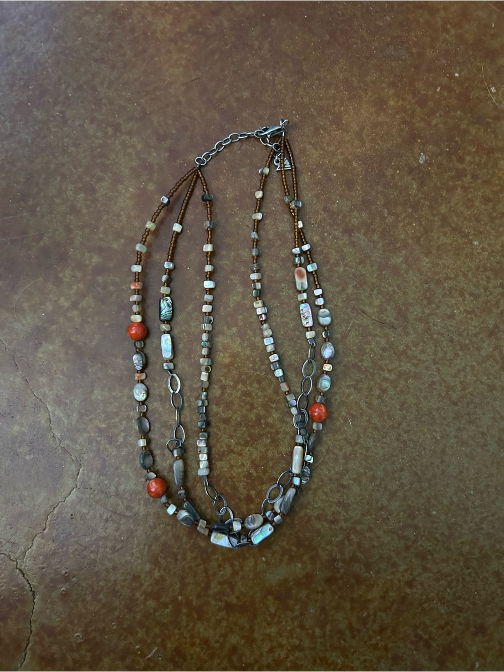 Silpada Multi-Strand Beaded Necklace with Brown and Coral Accents
